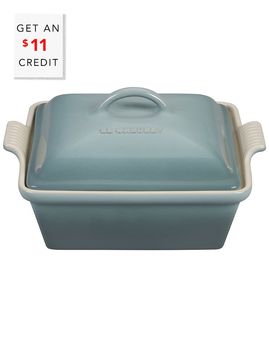 Le Creuset Sea Salt Heritage Covered Square Casserole With $11 Credit In White