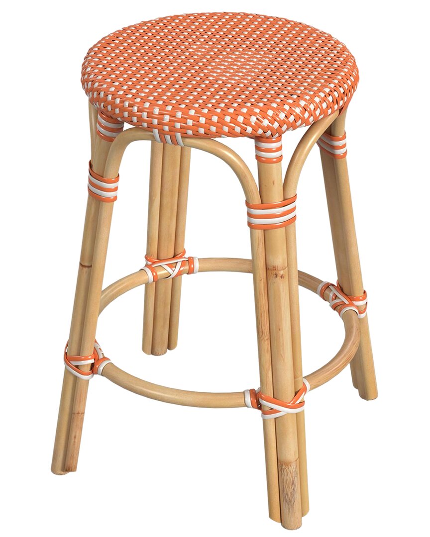 Butler Specialty Company Tobias Rattan Round 24in Counter Stool In Orange