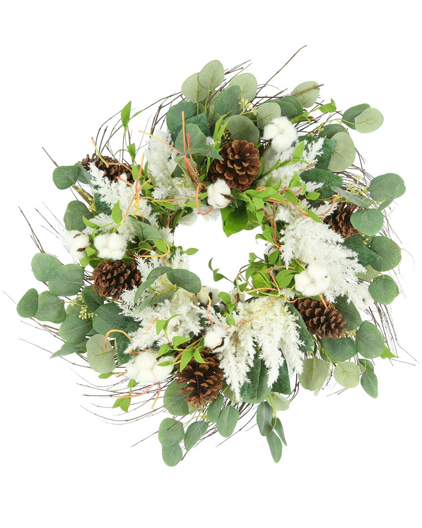 Creative Displays 26in Green And White Eucalyptus Wreath With Cotton