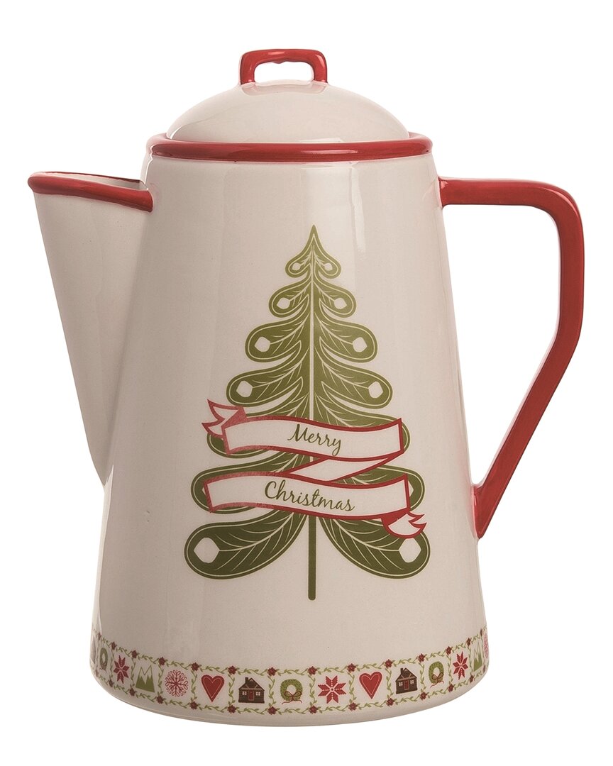 TRANSPAC TRANSPAC CERAMIC 8.75IN MULTICOLOR CHRISTMAS QUILTED PITCHER