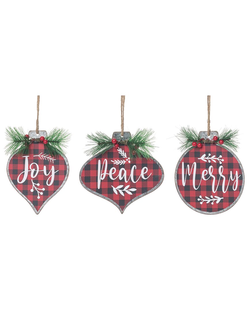 Shop Transpac Set Of 3 Metal 5.51in Multicolored Christmas Buffalo Plaid Ornament