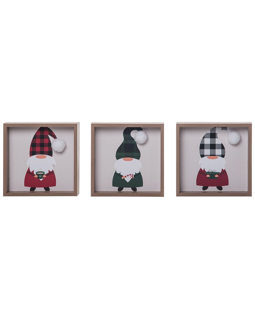 Shop Transpac Set Of 3 Wood 5in Multicolored Christmas Plaid Holiday Gnome Block Decor
