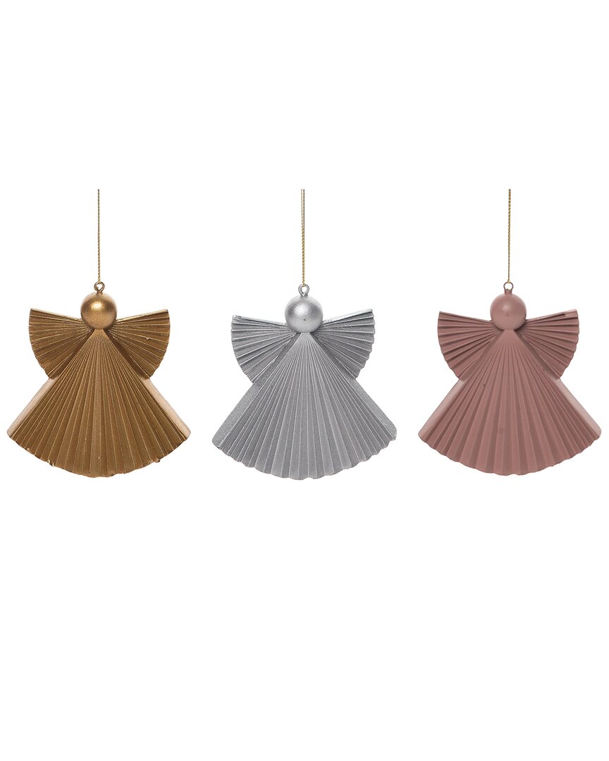 TRANSPAC TRANSPAC SET OF 3 RESIN 4IN MULTICOLORED CHRISTMAS METALLIC FAUX PAPER FOLD ORNAMENT