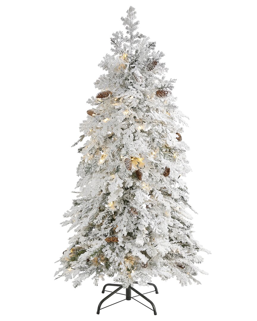 Nearly Natural 5ft. Flocked Montana Down Swept Spruce Artificial Christmas  Tree In Green