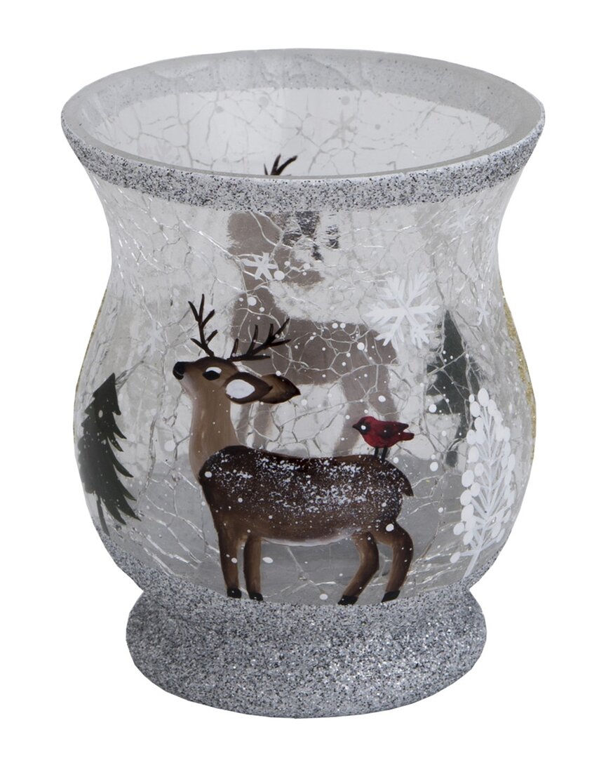 Shop Transpac Crackle Glass 3.5in Multicolor Christmas Deer Tealight Holder