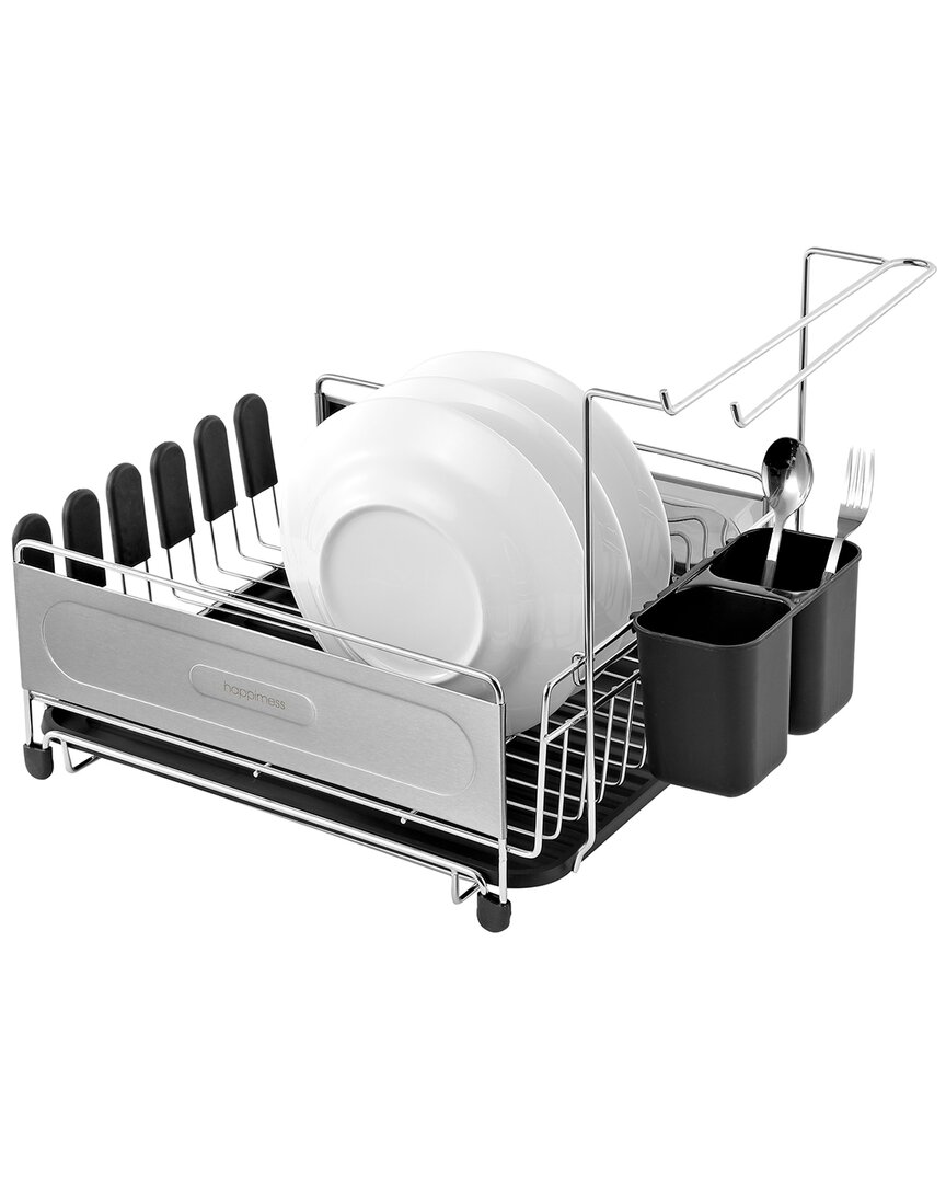Happimess Compact 17.25in Fingerprint-proof Stainless Steel Dish Drying Rack With Wine Glass Holder In Silver