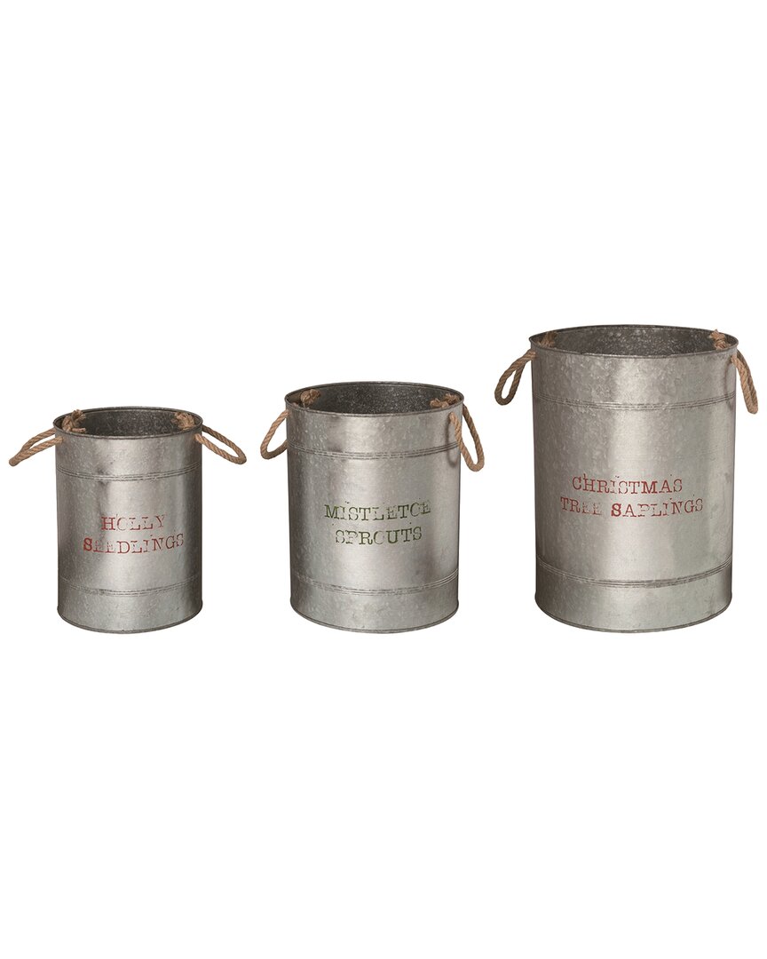 Shop Transpac Set Of 3 Metal 15.75in Gray Christmas Buckets With Rope Handles In Grey