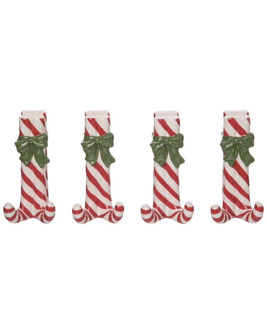 Shop Transpac Set Of 4 Ceramic White Christmas Peppermint Placecard Holders