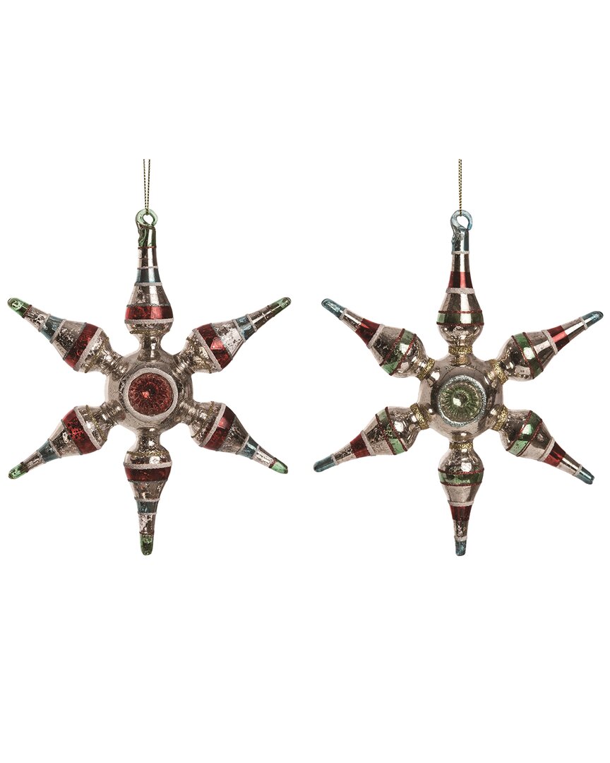 Shop Transpac Set Of 2 Glass Red Christmas Retro Star Ornaments