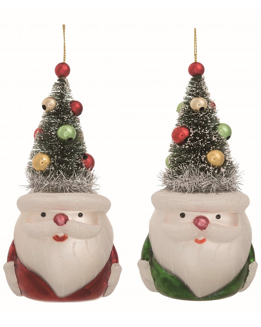 Shop Transpac Set Of 2 Glass Multicolor Christmas Santa With Bottle Brush Hat