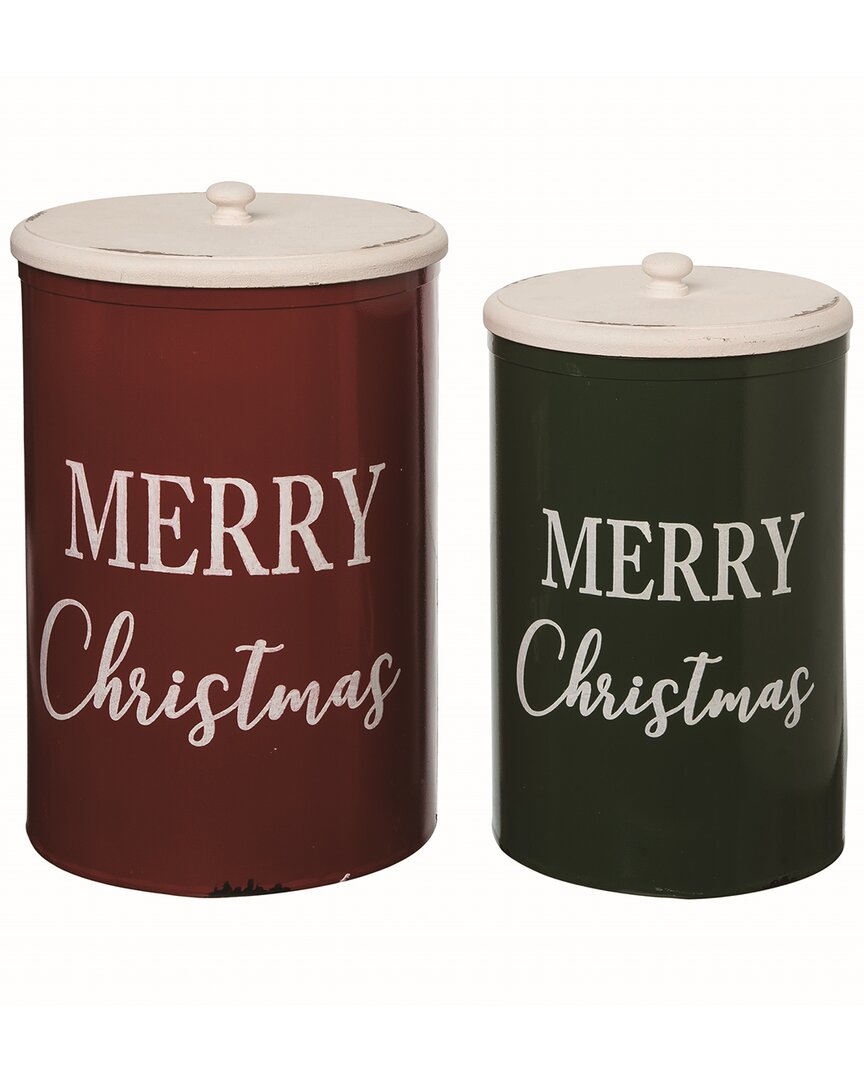 Shop Transpac Set Of 2 Metal Multicolor Christmas Merry Christmas Container With Lid
