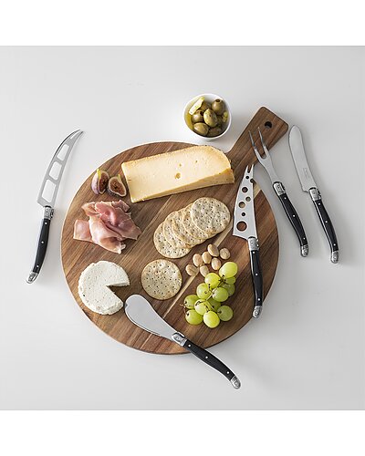 Laguiole 6pc Pakkawood Artisan Cheese Knife Set & Round Wood Board