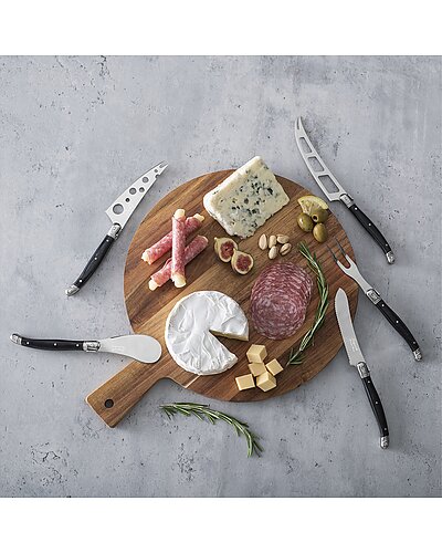Laguiole 6pc Pakkawood Artisan Cheese Knife Set & Round Wood Board