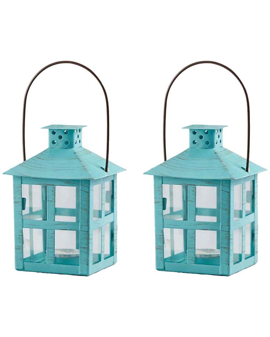 Kate Aspen Set Of 2 Medium Distressed Lanterns In Blue
