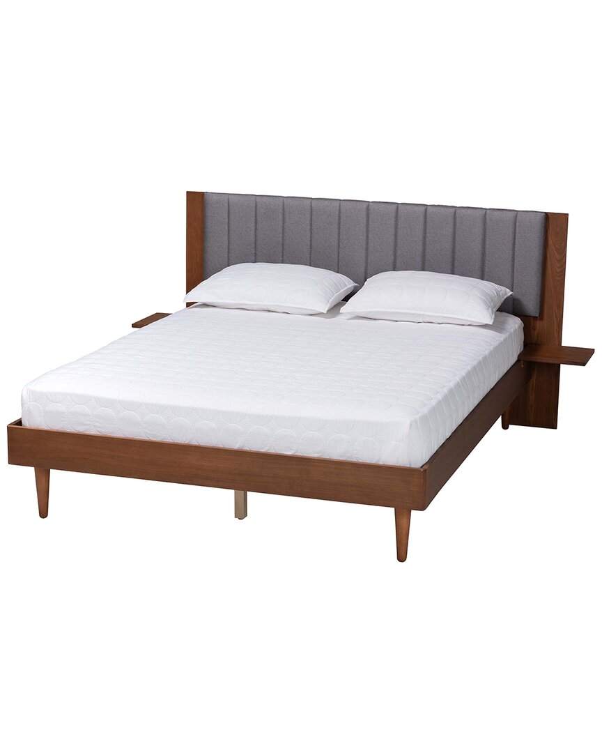 Baxton Studio Kalista Transitional Modern Fabric & Wood Queen Size Bed With Built-in Side Tables In Grey