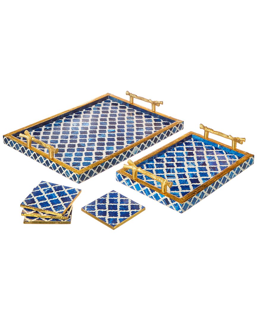 Tiramisu Decorative Tray & Coaster Set In Blue