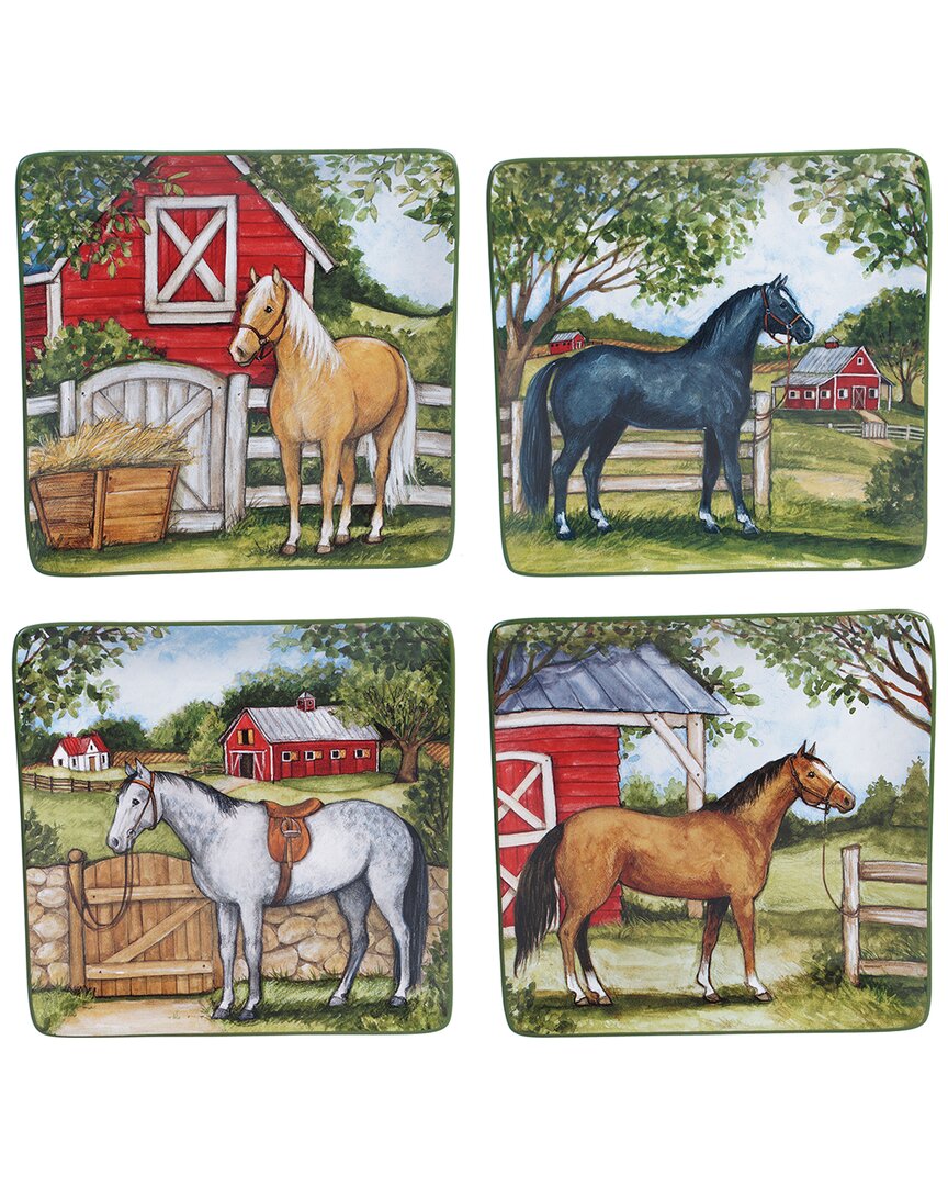 Certified International Set Of 4 Clover Farm Dinner Plates In Multicolor