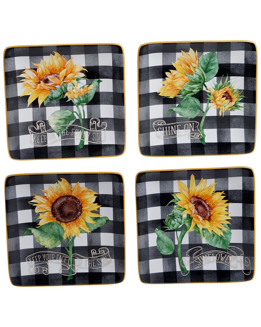 Certified International Set Of 4 Sunflower Fields Canape Plates In Multicolor