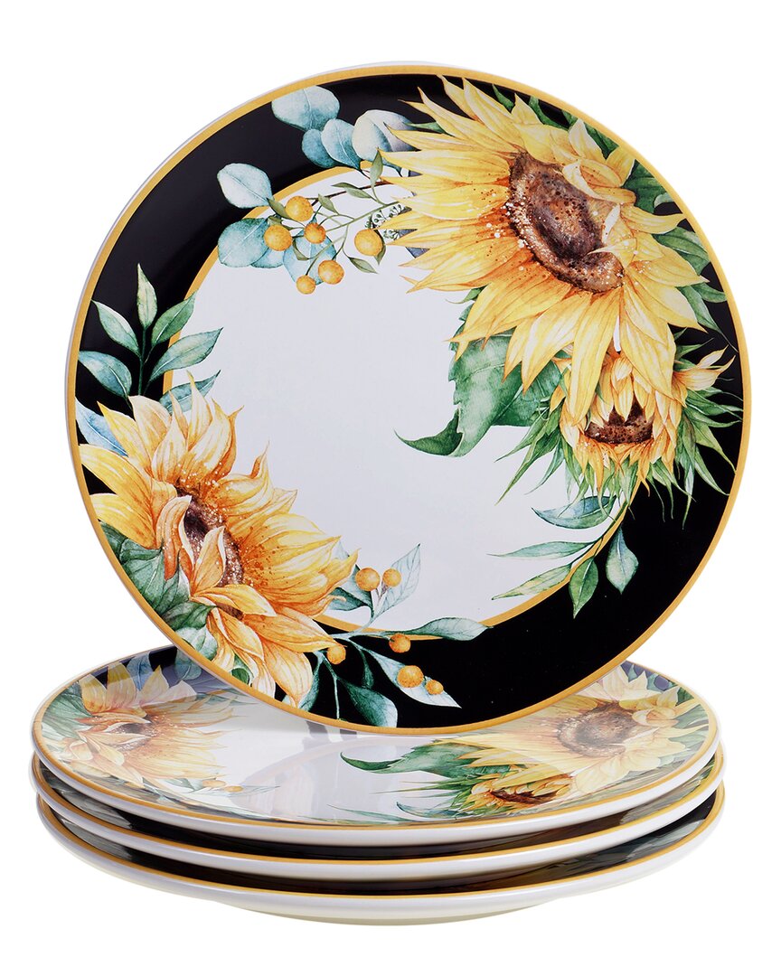 Certified International Set Of 4 Sunflower Fields Dinner Plates In Multicolor