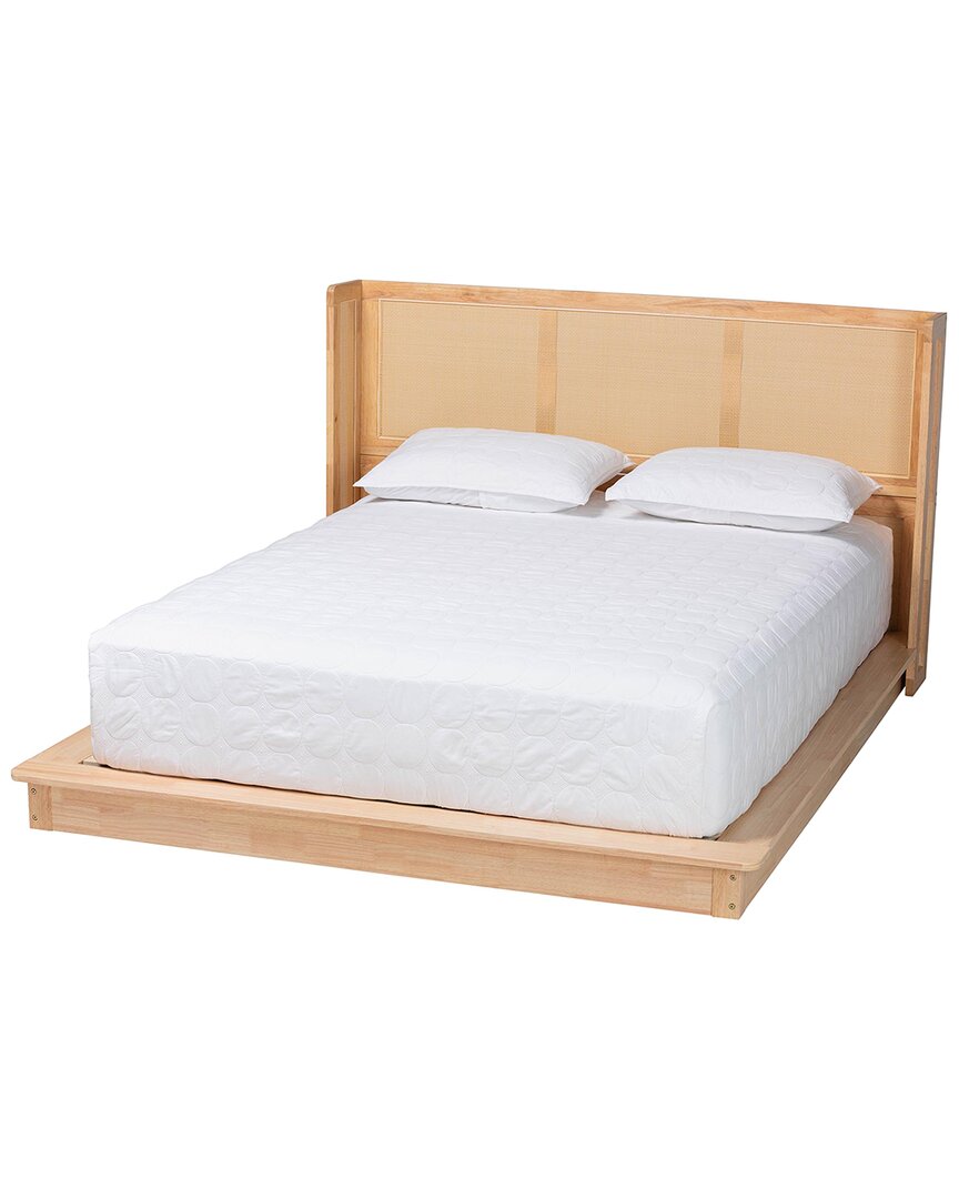 BAXTON STUDIO BAXTON STUDIO GLENNIS JAPANDI WOOD QUEEN SIZE PLATFORM BED WITH WOVEN RATTAN