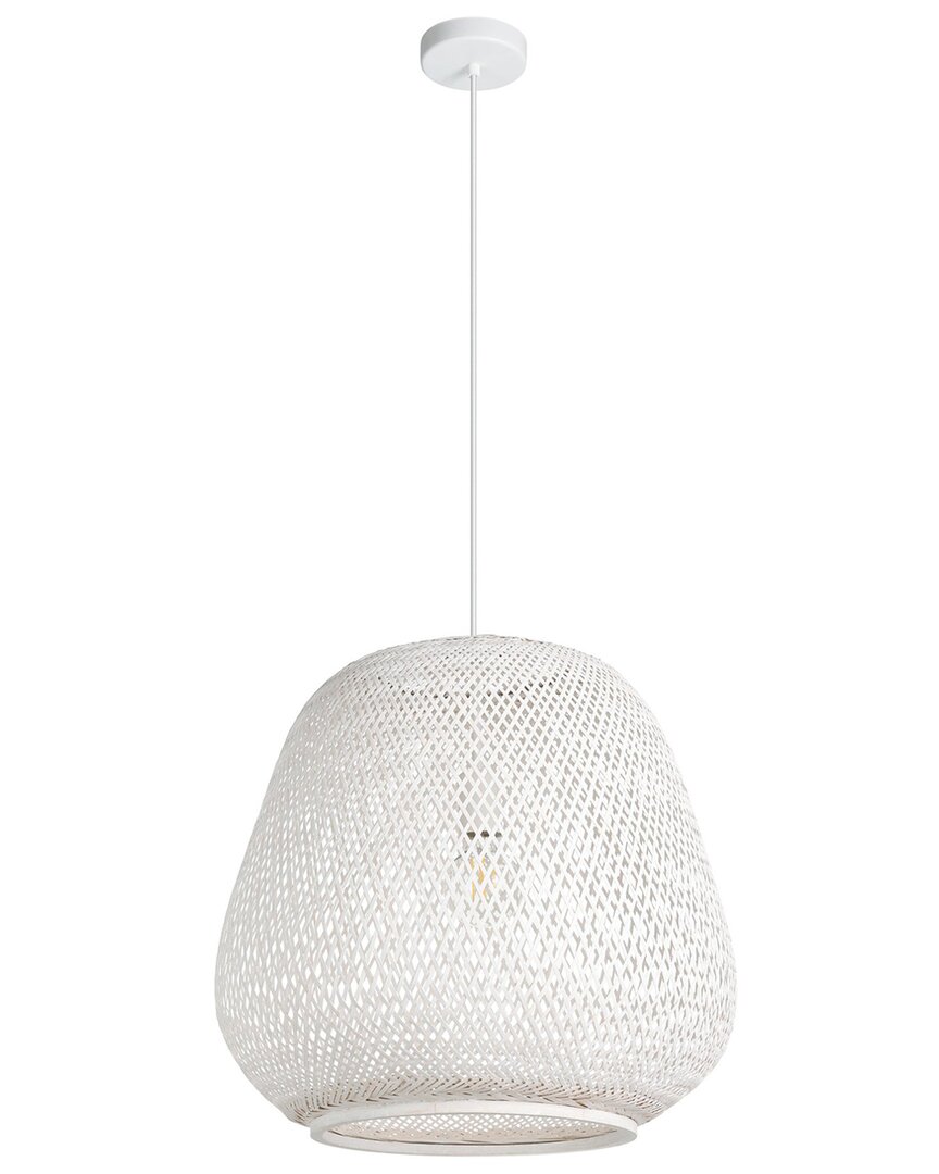 Eglo Dembleby 1 Light Pendant With White Finish & White Bamboo Shade