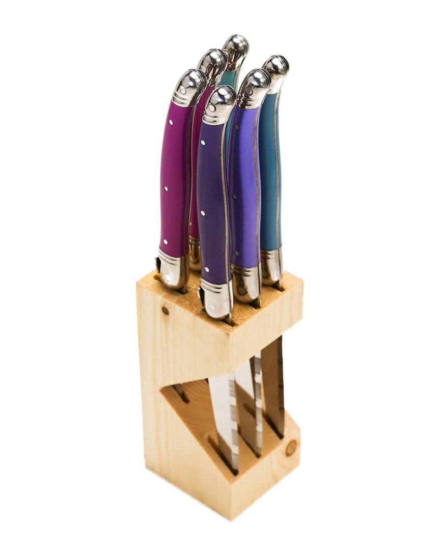 Jean Dubost 6 Steak Knives In A Block With Provence Purple Han