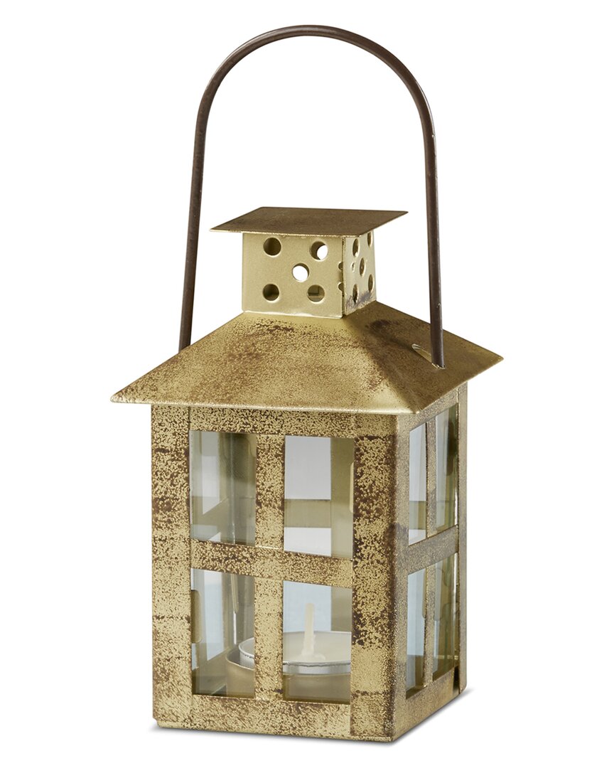 Kate Aspen Small Vintage Antique Distressed Lantern In Gold