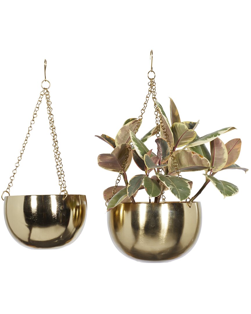Peyton Lane Set Of 2 Gold Metal Indoor Outdoor Hanging Dome Wall Planter With Chain In Gold