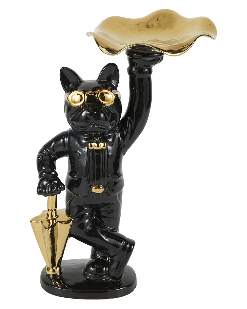 Peyton Lane Bulldog Black Ceramic Sculpture With Gold Accents