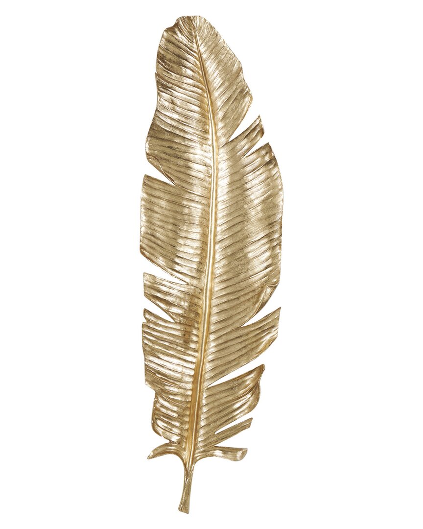 Peyton Lane Bird Gold Polystone Large Metallic Feather Wall Decor In Gold