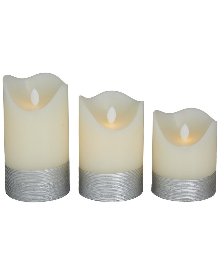 Peyton Lane Set Of 3 Silver Wax Silver Base Flameless Candle With Remote  Control