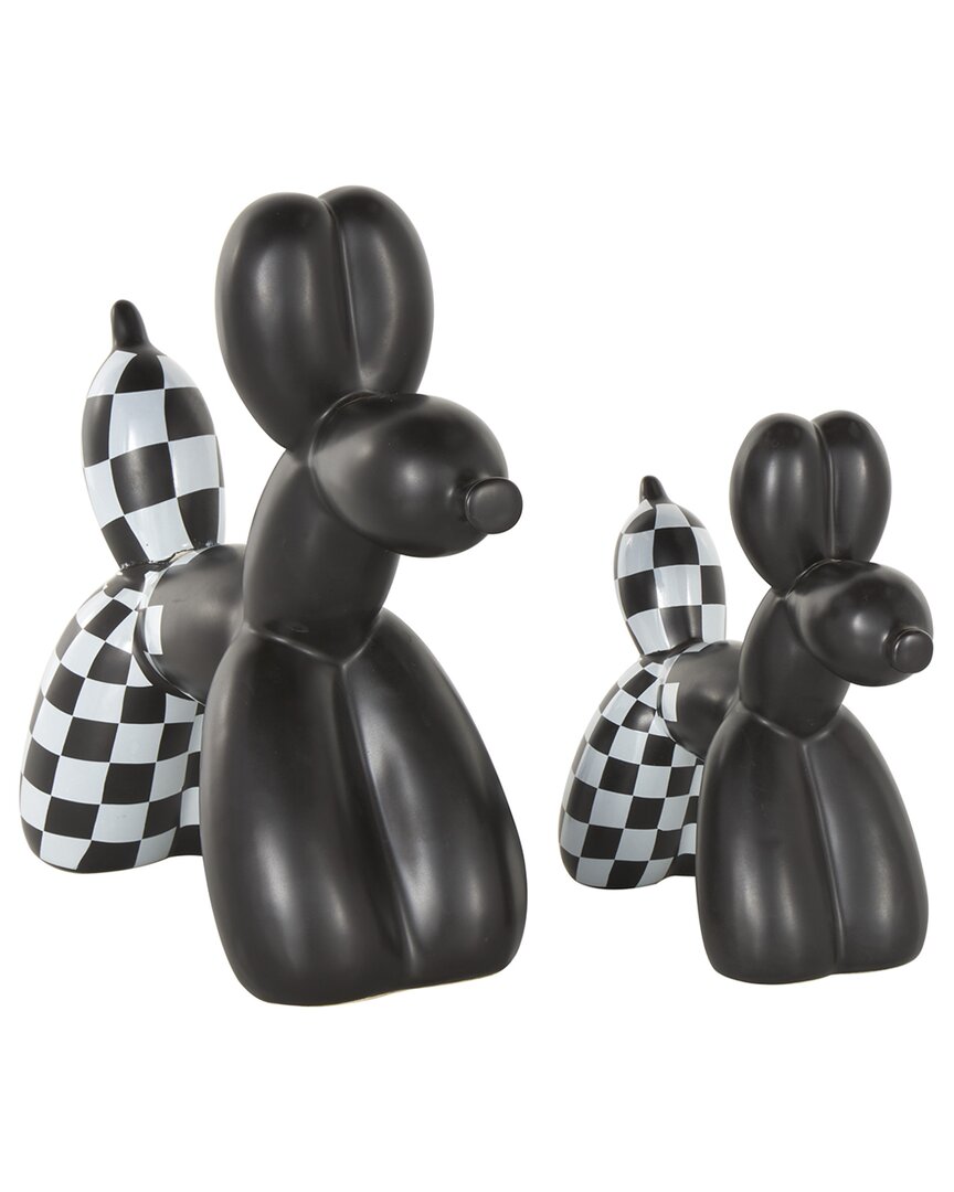 Peyton Lane Set Of 2 Dog Black Ceramic Balloon Sculpture With Checkered  Accents In Black