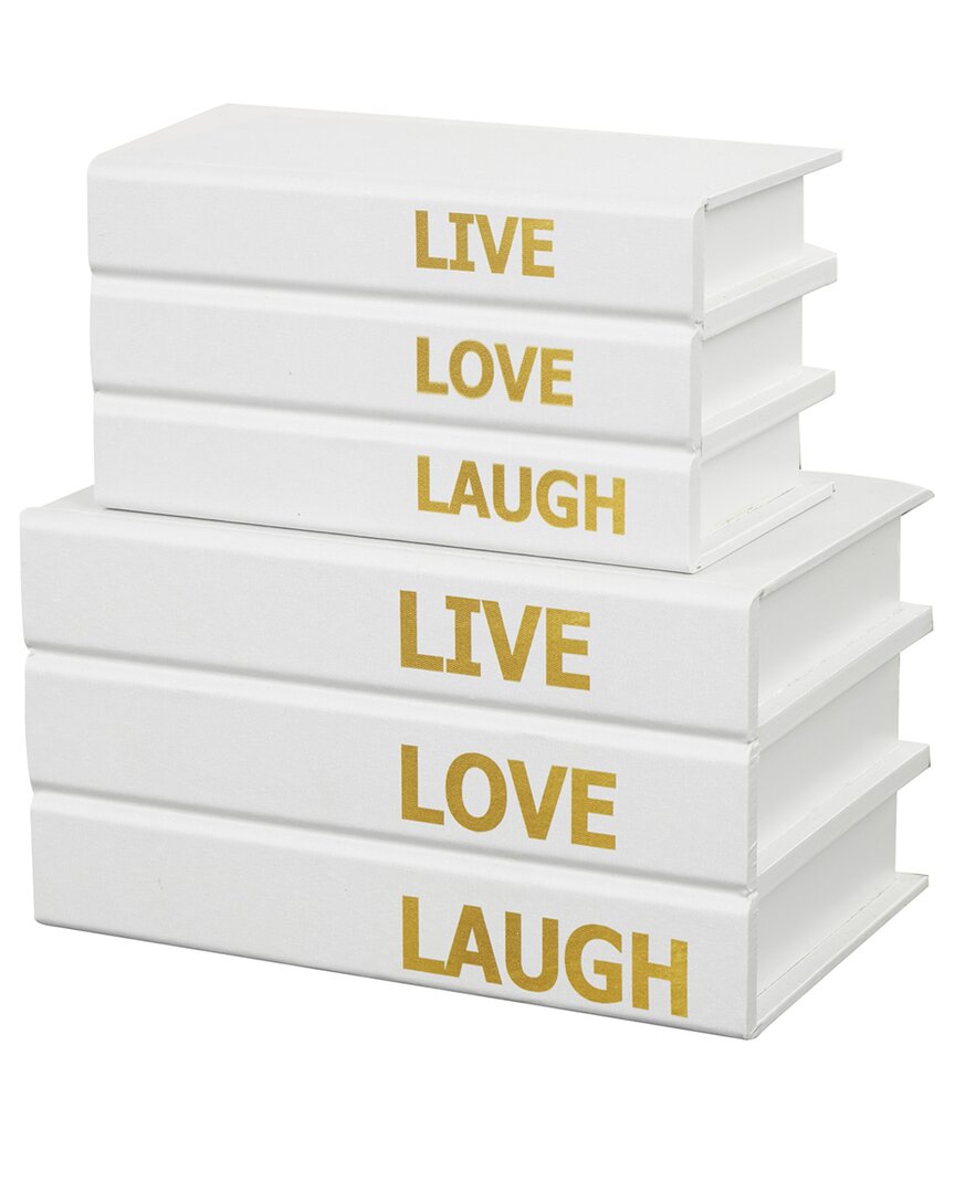 Peyton Lane Set Of 2 White Canvas Faux Storage Book Box With Gold Live, Laugh, Love Text In White