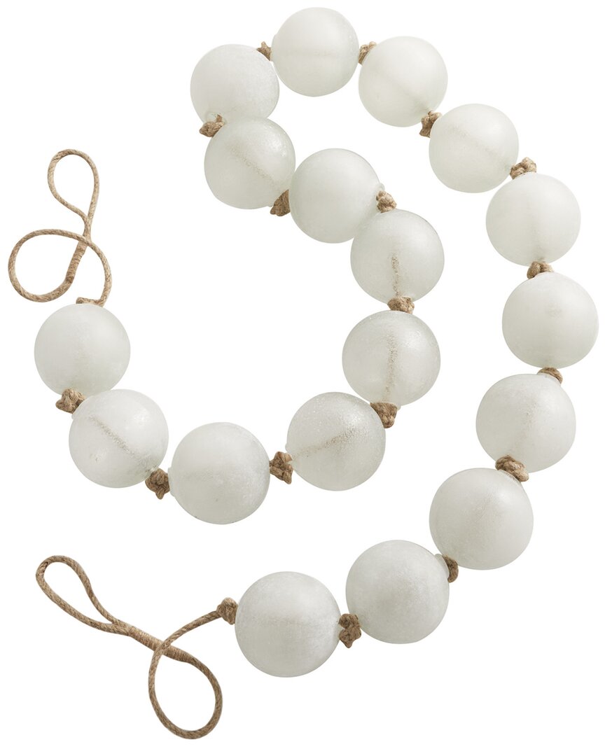 Peyton Lane White Glass Handmade Round Extra Long Frosted Orb Beaded Garland With Tassel With Knott In White