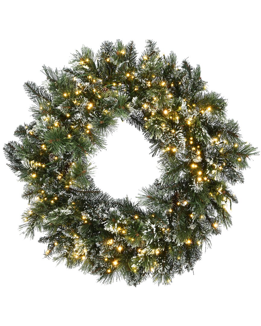 National Tree Company 30in Glittery Bristle Pine Wreath With Dual Color Led Lights In Green