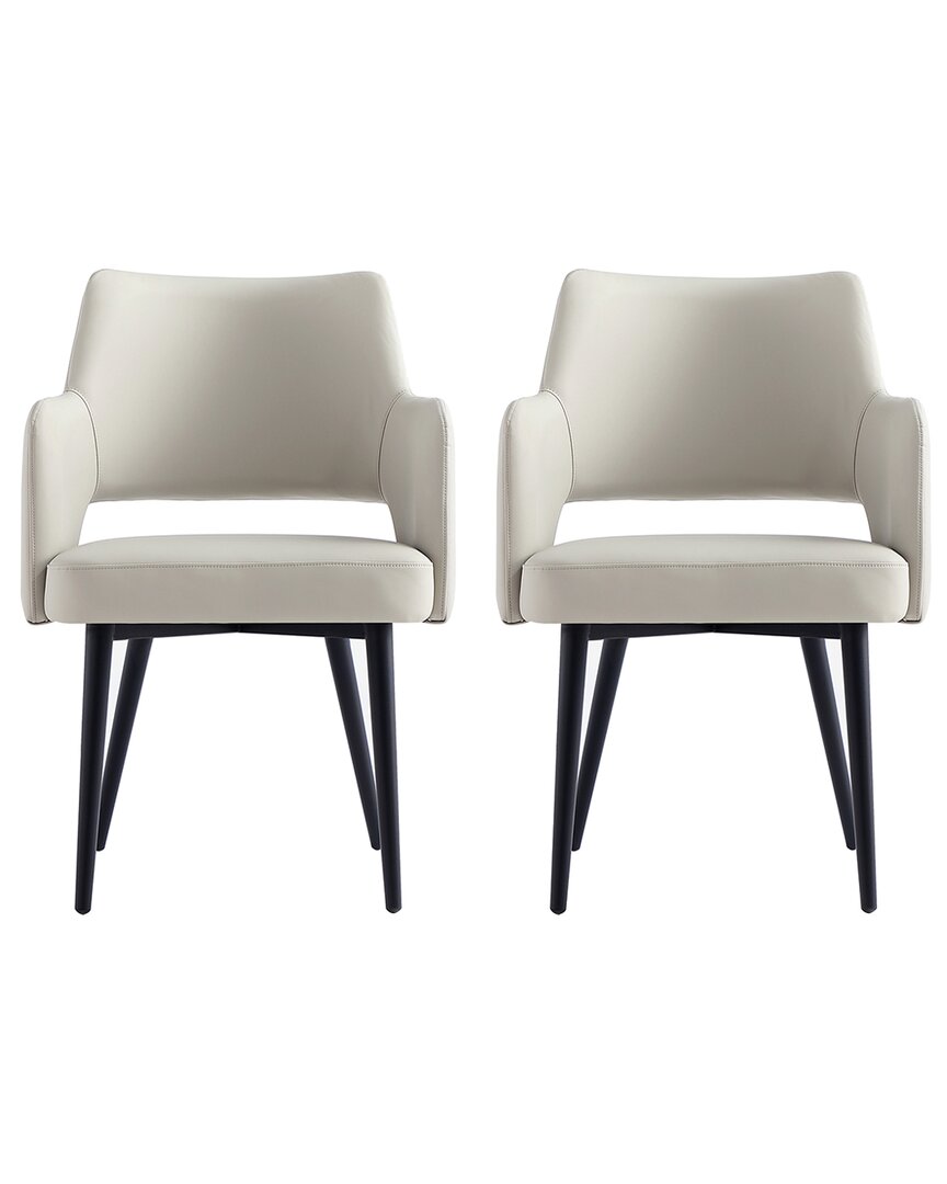 Manhattan Comfort Set Of 2 Tremont Modern Leatherette Dining Arm Chairs With  Metal Legs In Neutral