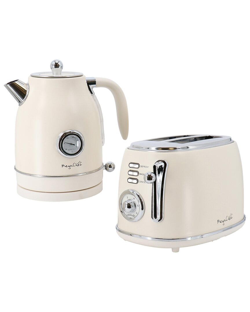 Megachef 1.7 Liter Cream Electric Tea Kettle And 2 Slice To
