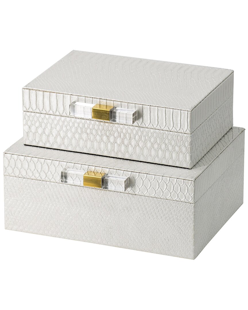 R16 Set Of 2 Snakeskin Boxes In White
