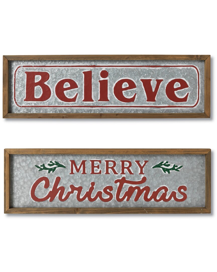 Gerson International Set Of 2 26-in L Wood & Metal Holiday Wall Sign In Red