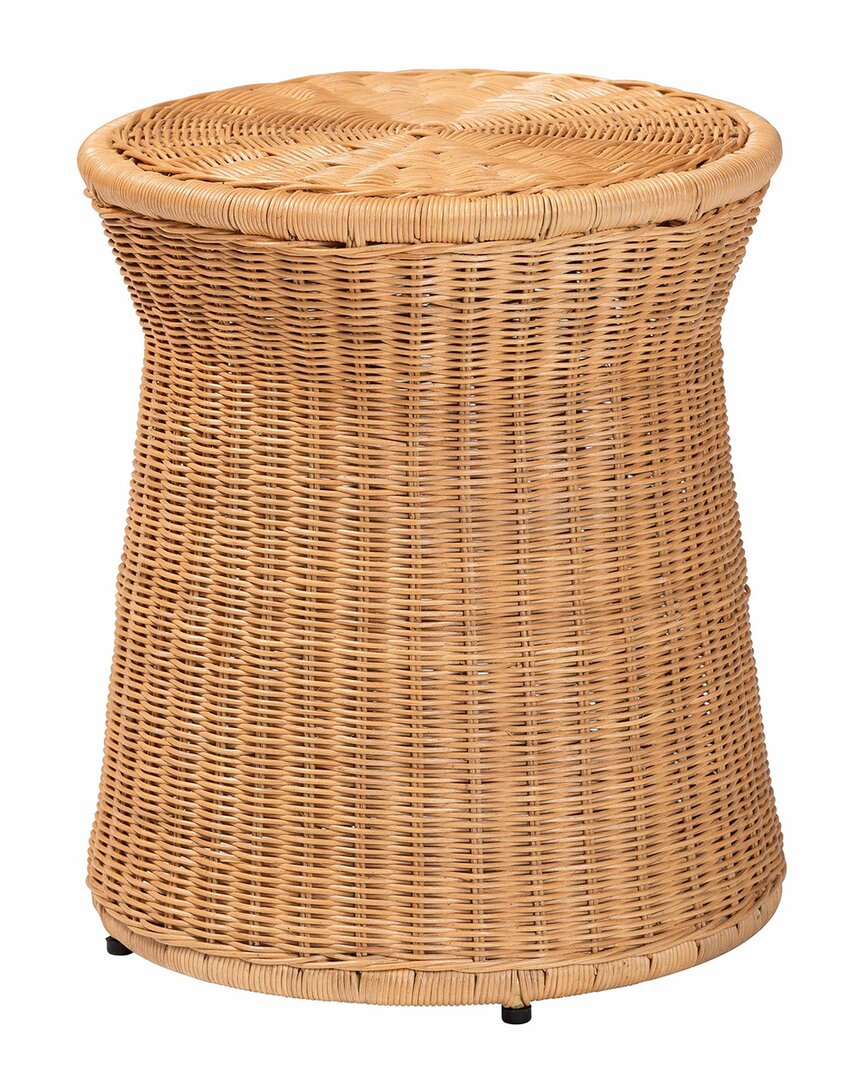 Baxton Studio Caroline Round Rattan End Table In Brown