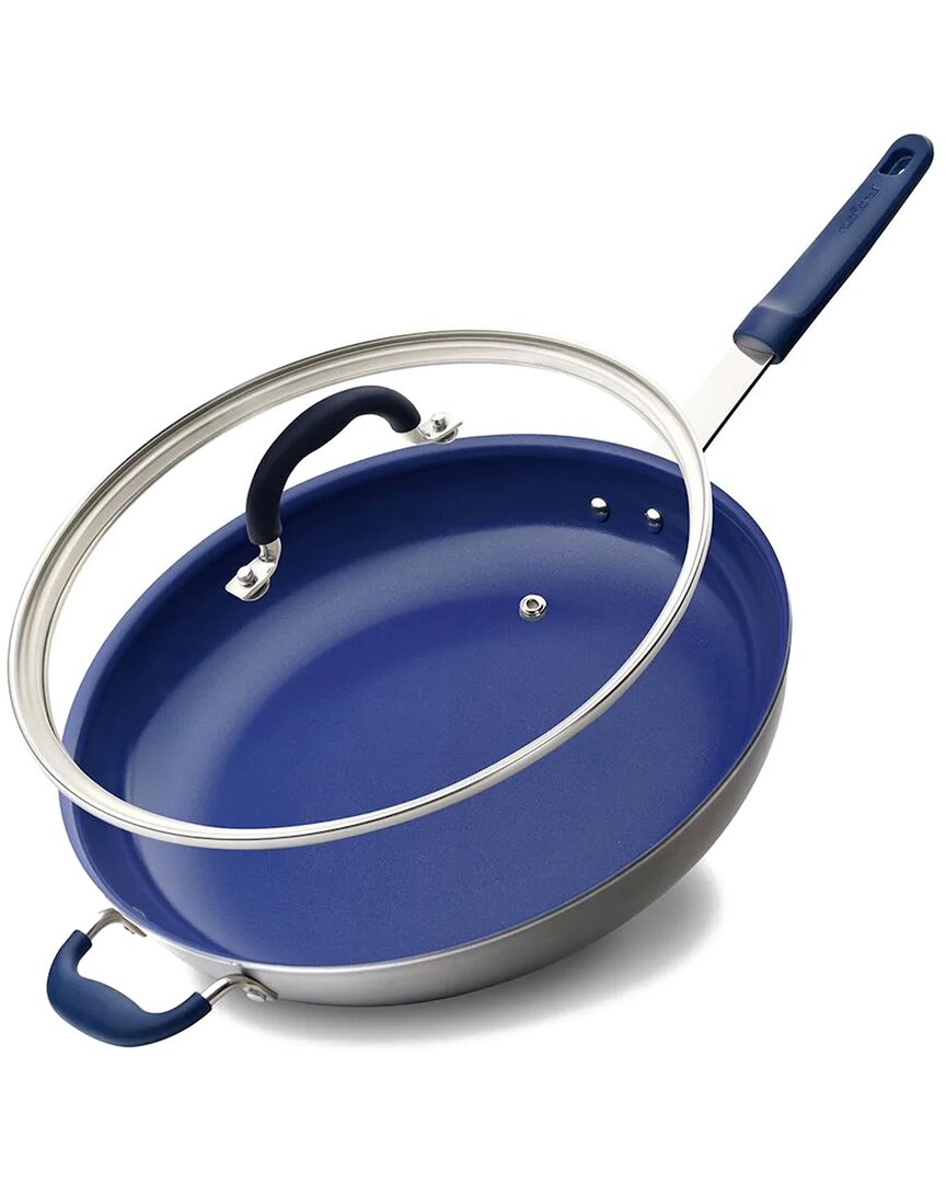 Nutrichef 14in Blue Frypan With Help Handle And Lid