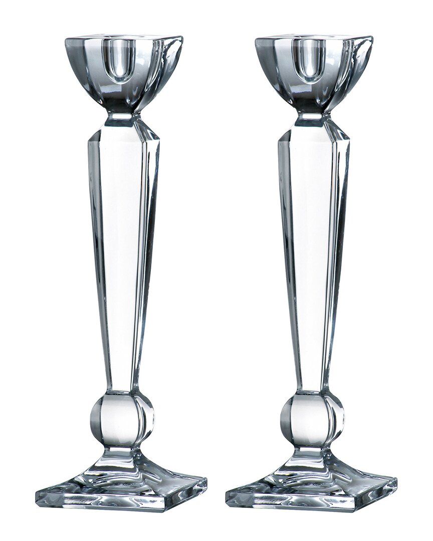 Barski Set Of Two 12in Crystalline Candlestick Holders In Transparent