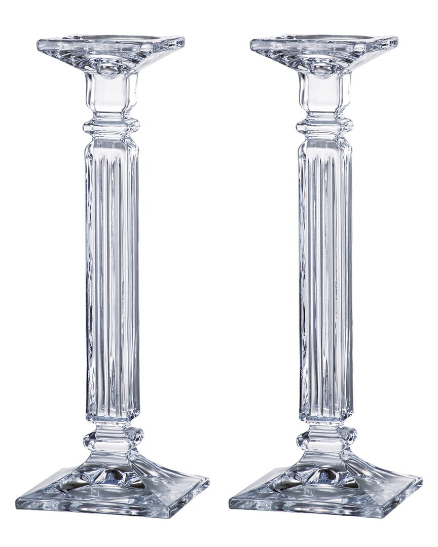 Barski Set Of 2 Crystalline 14in Candlesticks In Transparent