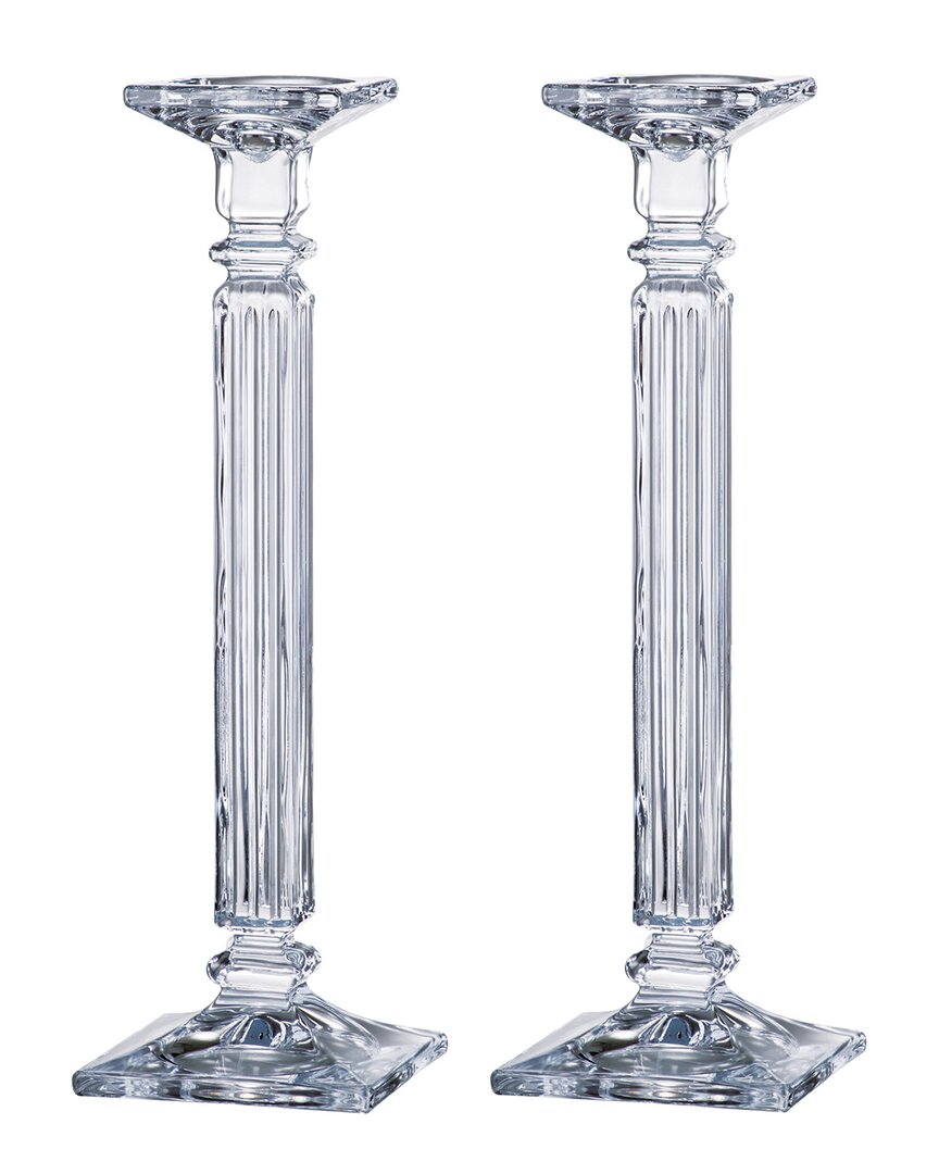 Barski Set Of 2 Crystalline 16in Candlesticks In Transparent