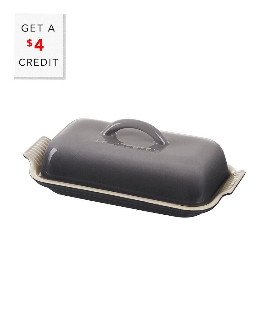 Le Creuset Oyster Heritage Butter Dish With $4 Credit In Gray