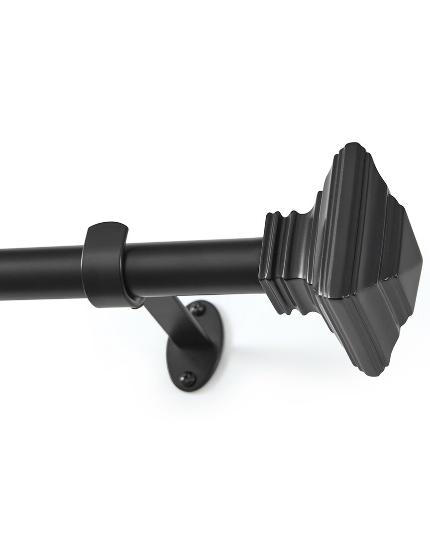 Threadmade Florence Single Curtain Rod With Stacked Square Finial In Black