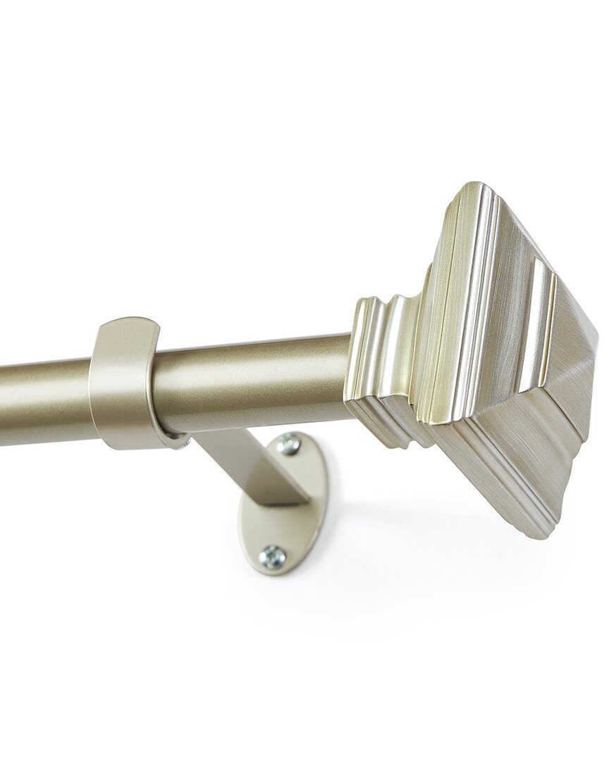 Threadmade Florence Single Curtain Rod With Stacked Square Finial In Gray
