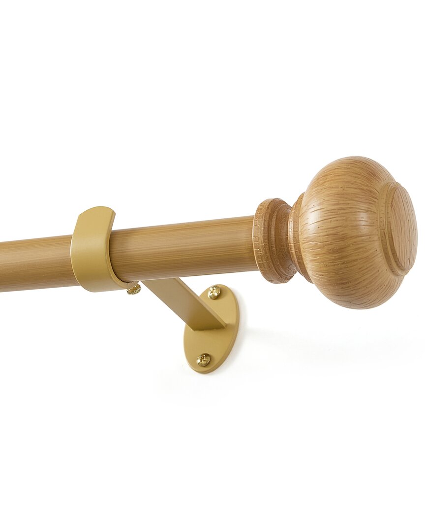Threadmade Rhinebeck Rustic Faux Wood 1 Window Drapery Single Curtain Rod In Gold