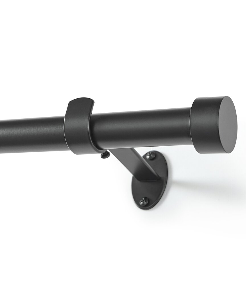Threadmade Serena Single Curtain Rod With Contemporary Cap Finial In Black