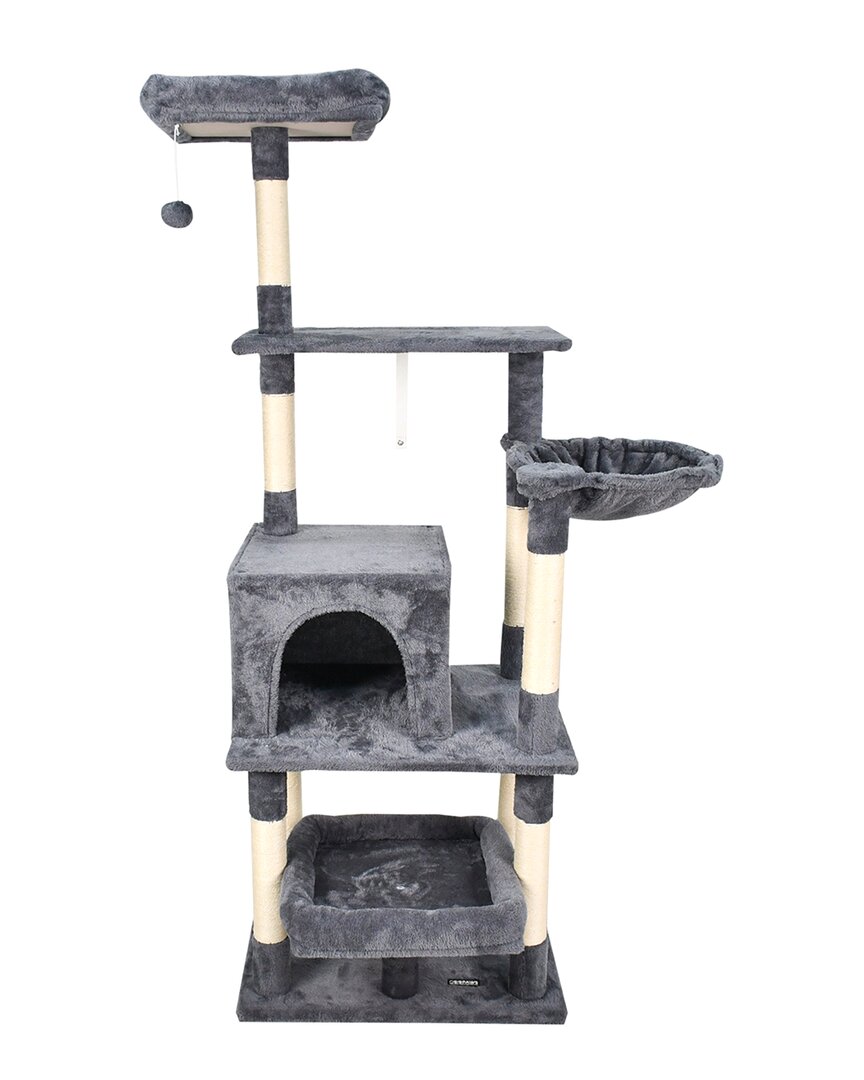 Jespet Multi-level 66in Furry Cat Tree & Condo In Gray